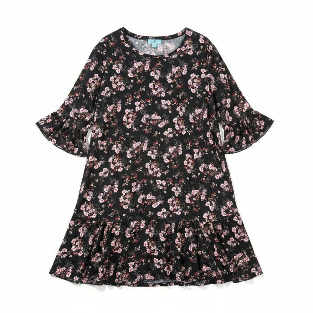 Cece New Womens Plus Size 3X Floral Flare Sleeve Mini Dress Black Pink Romantic